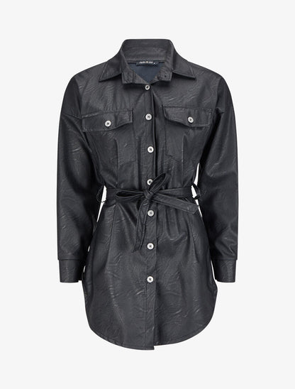Chemise oversize en simili - Noir - 1