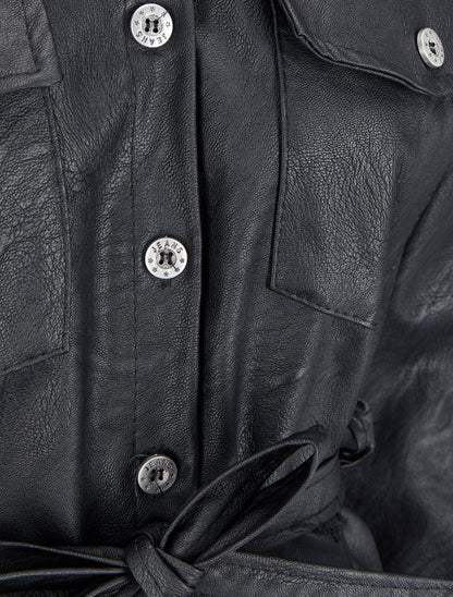 Chemise oversize en simili - Noir - 3