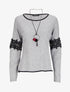 Pull à dos long et manches à détails broderies et perles - Gris chiné - 4