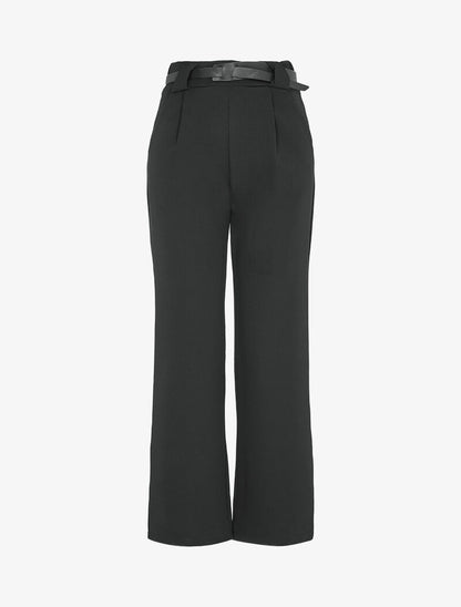 Pantalon coupe droite à taille haute élastiquée - Noir - 1