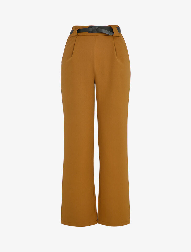 Pantalon coupe droite à taille haute élastiquée - Camel - 3