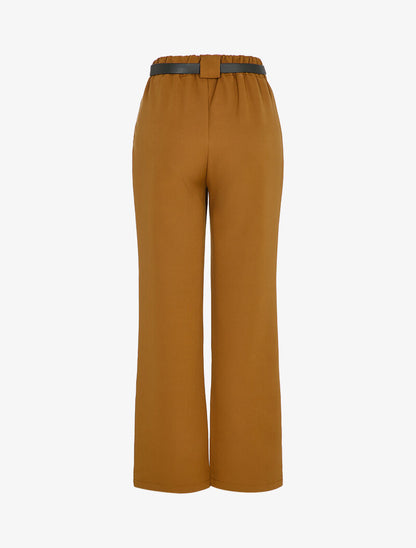 Pantalon coupe droite à taille haute élastiquée - Camel - 2