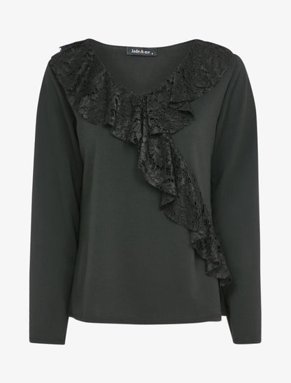 Top ample à empiècement dentelle - Noir - 1
