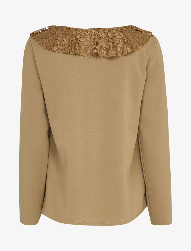 Top ample à empiècement dentelle - Camel - 2