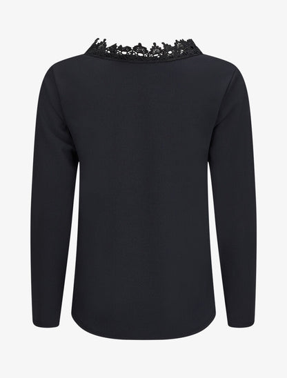 Blouse à col V en crochet - Noir - 2