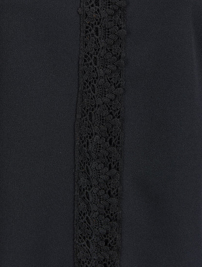 Blouse à col V en crochet - Noir - 3