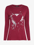 Pull fin à motif coeur irisé et dos long - Bordeaux - 1
