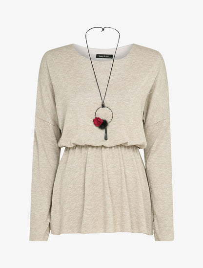 Pull fin coupe péplum - Camel - 1