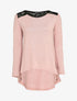 Pull fin à dos long et épaules en dentelle - Rose poudré - 4