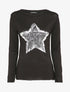Pull fin à motif étoile irisée et dos long - Noir - 1