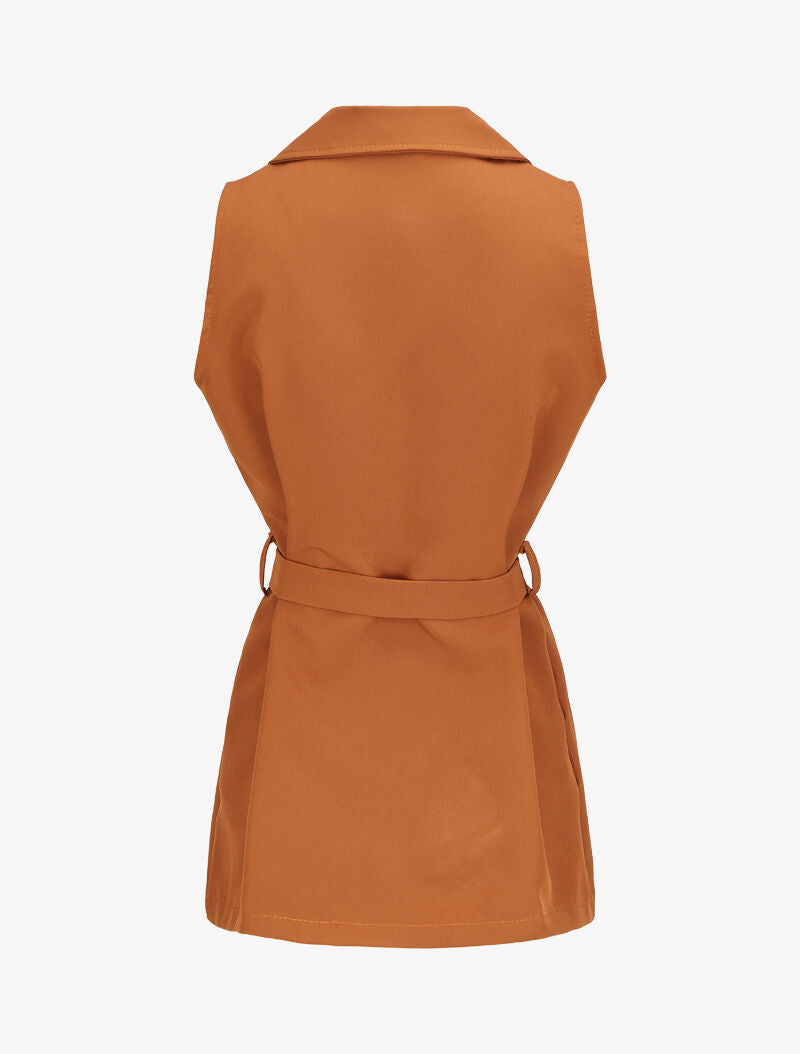 Blazer sans manches avec ceinture - Camel - 2
