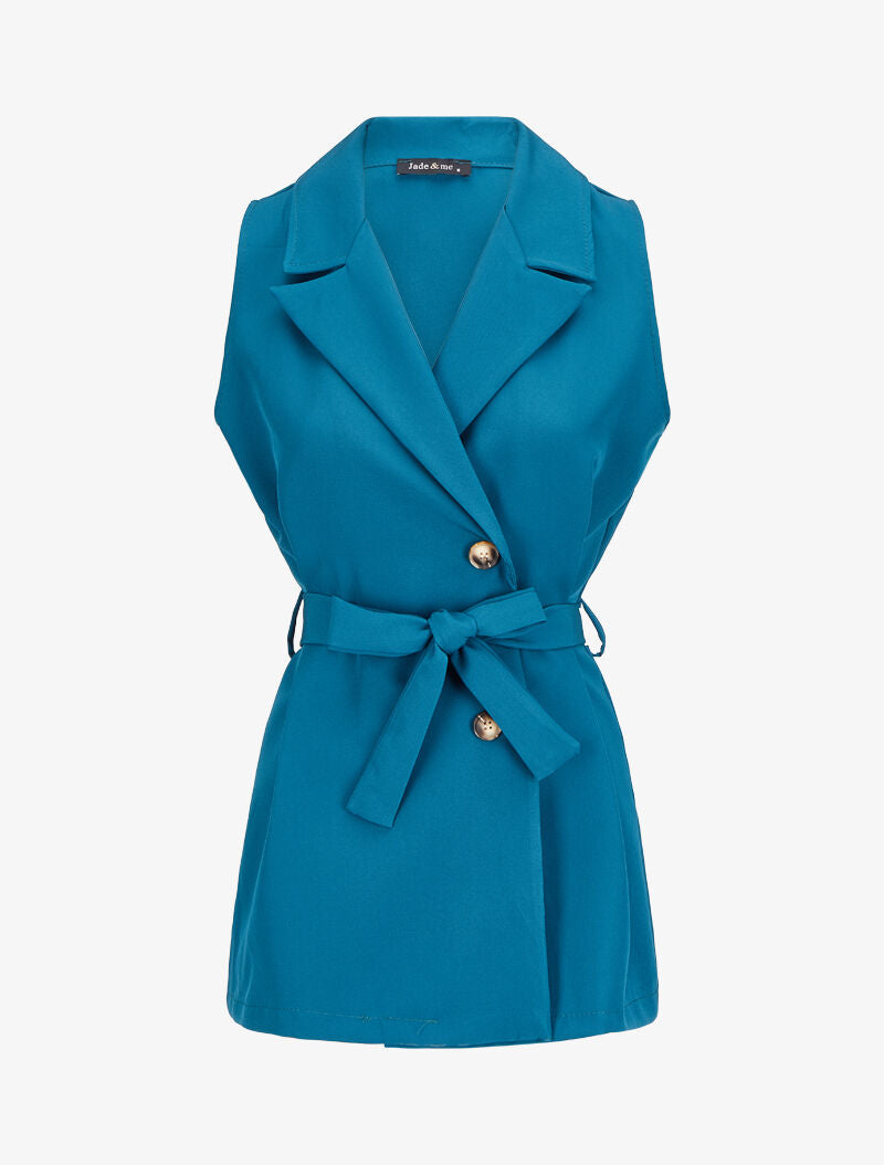 Blazer sans manches avec ceinture - Bleu - 1