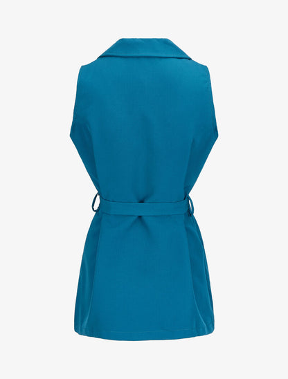 Blazer sans manches avec ceinture - Bleu - 2