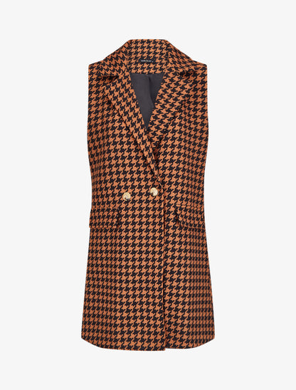Veste style blazer à imprimé pied de poule - Camel/noir - 4
