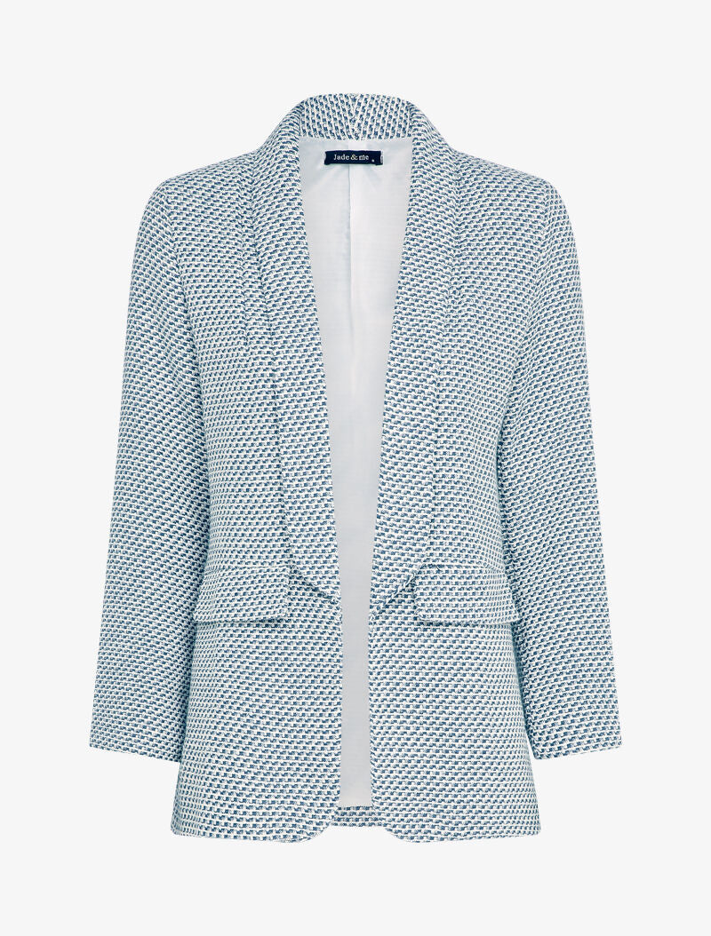 Veste effet tweed à poches décoratives - Bleu - 1