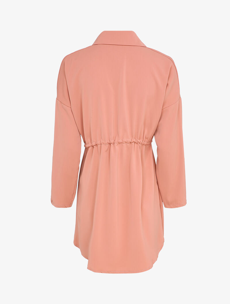 Robe chemise à liens de serrage - Rose poudré - 2