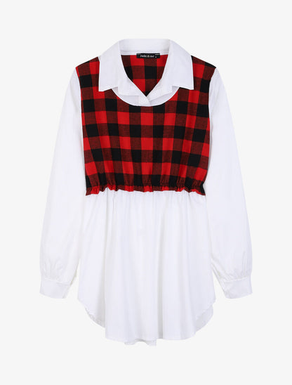 Blouse empire à empiècement tartan - Rouge - 1