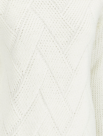 Pull à col bateau en maille effet entrelacé - Blanc - 3