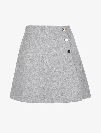 Jupe coupe trapèze à boutons argentés - Gris chiné - 1