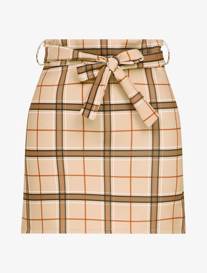 Mini-jupe à carreaux - Beige - 3