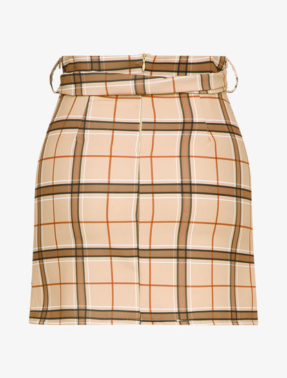 Mini-jupe à carreaux - Beige - 2