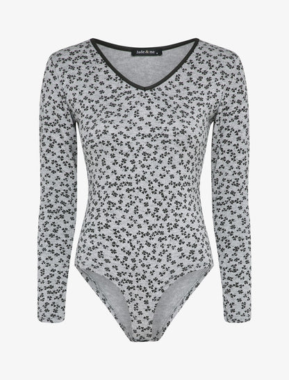 Body col V à imprimé trèfles - Gris clair - 1