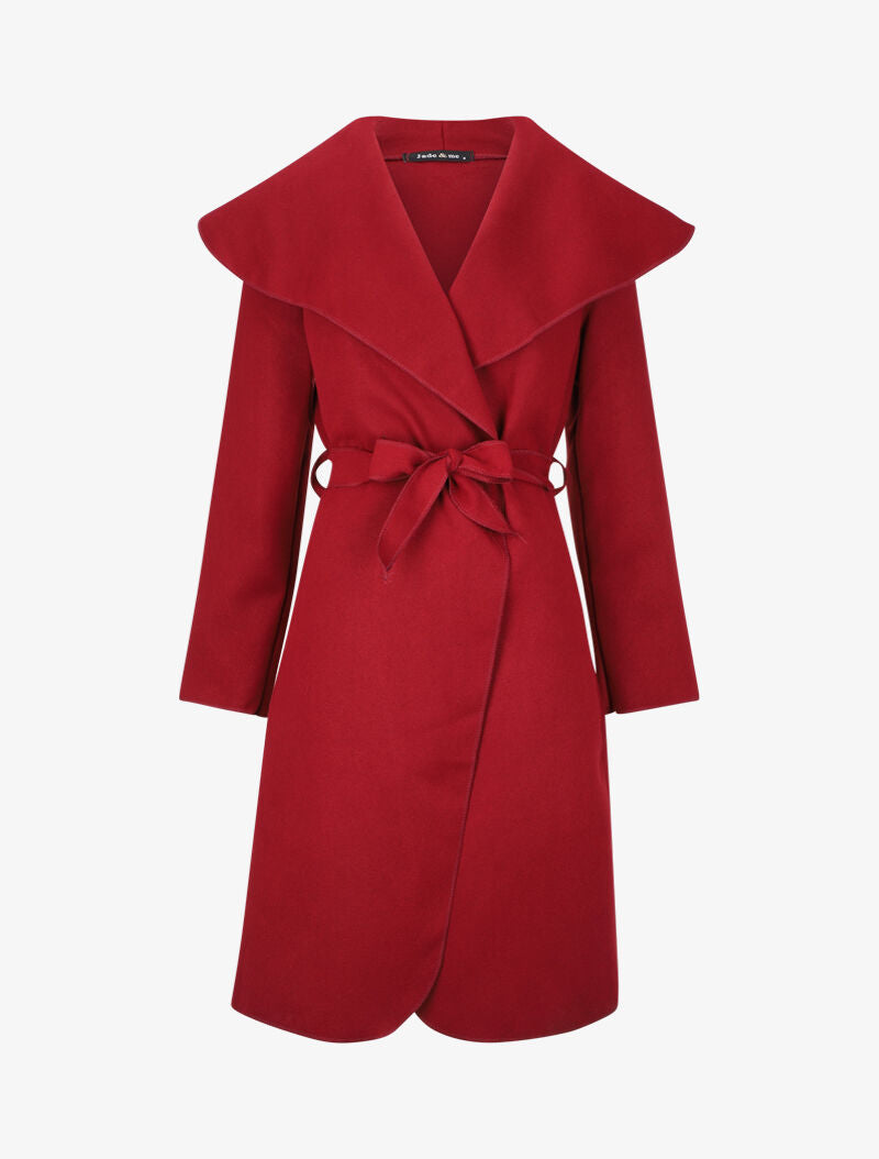 Manteau long uni à col châle - Bordeaux - 1