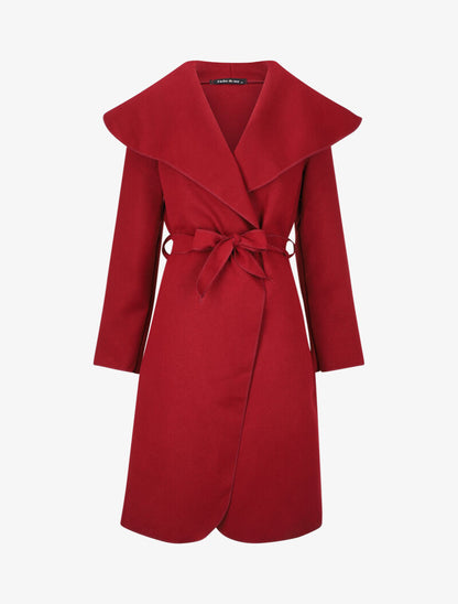 Manteau long uni à col châle - Bordeaux - 1