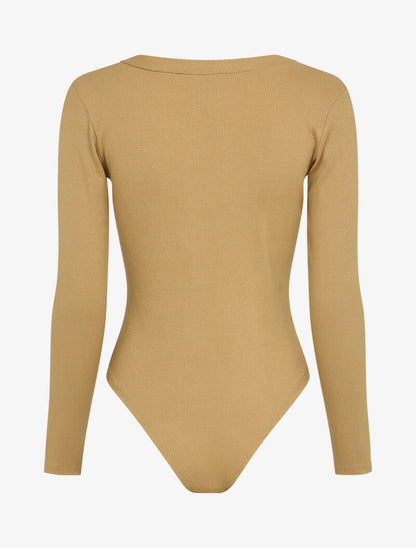 Body stretch à boutons stylisés - Beige foncé - 2