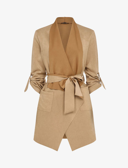 Veste suédée à manches rabattables - Beige - 3