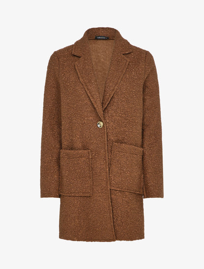 Manteau mi-long effet laine bouclette - Marron - 1