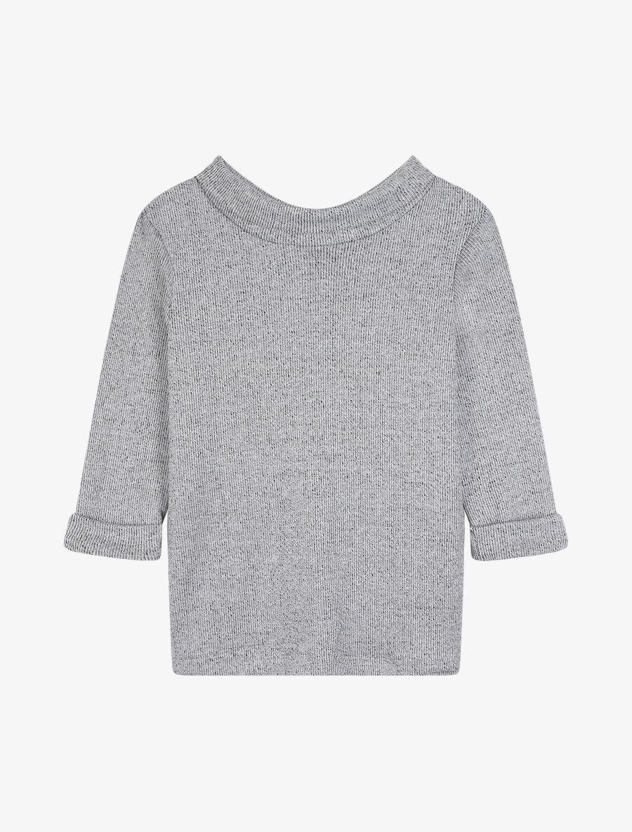 Pull à col montant et dos boutonné - Gris chiné - 1