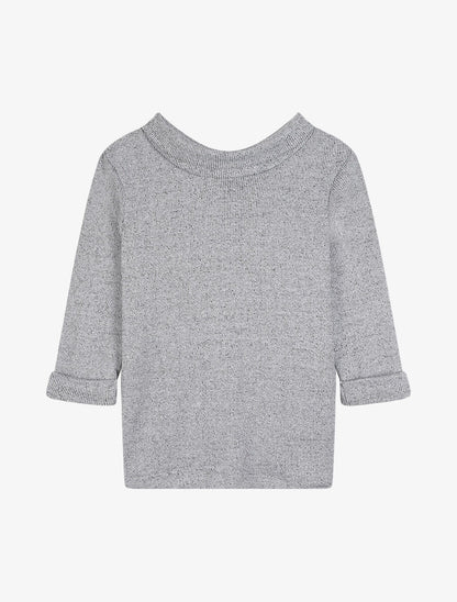 Pull à col montant et dos boutonné - Gris chiné - 1