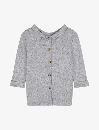 Pull à col montant et dos boutonné - Gris chiné - 2