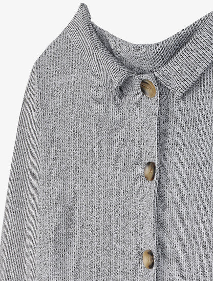 Pull à col montant et dos boutonné - Gris chiné - 3