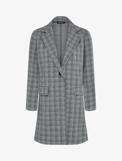 Veste mi-longue à motif carreaux - Noir - 1