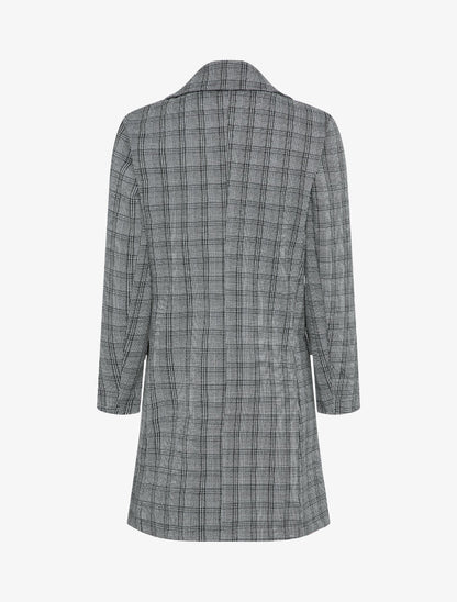 Veste mi-longue à motif carreaux - Noir - 2