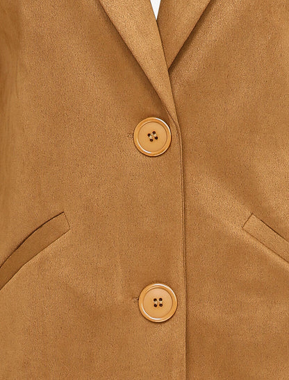 Veste longue en suédine - Camel - 3