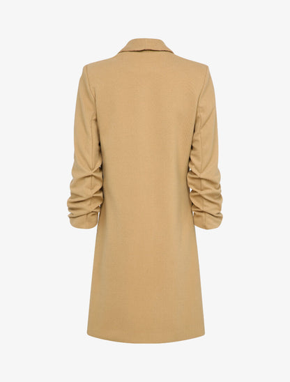 Manteau long à manches froncées - Camel - 2