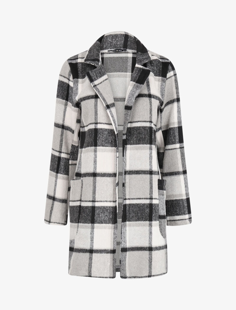 Manteau à carreaux et poches plaquées - Noir - 4