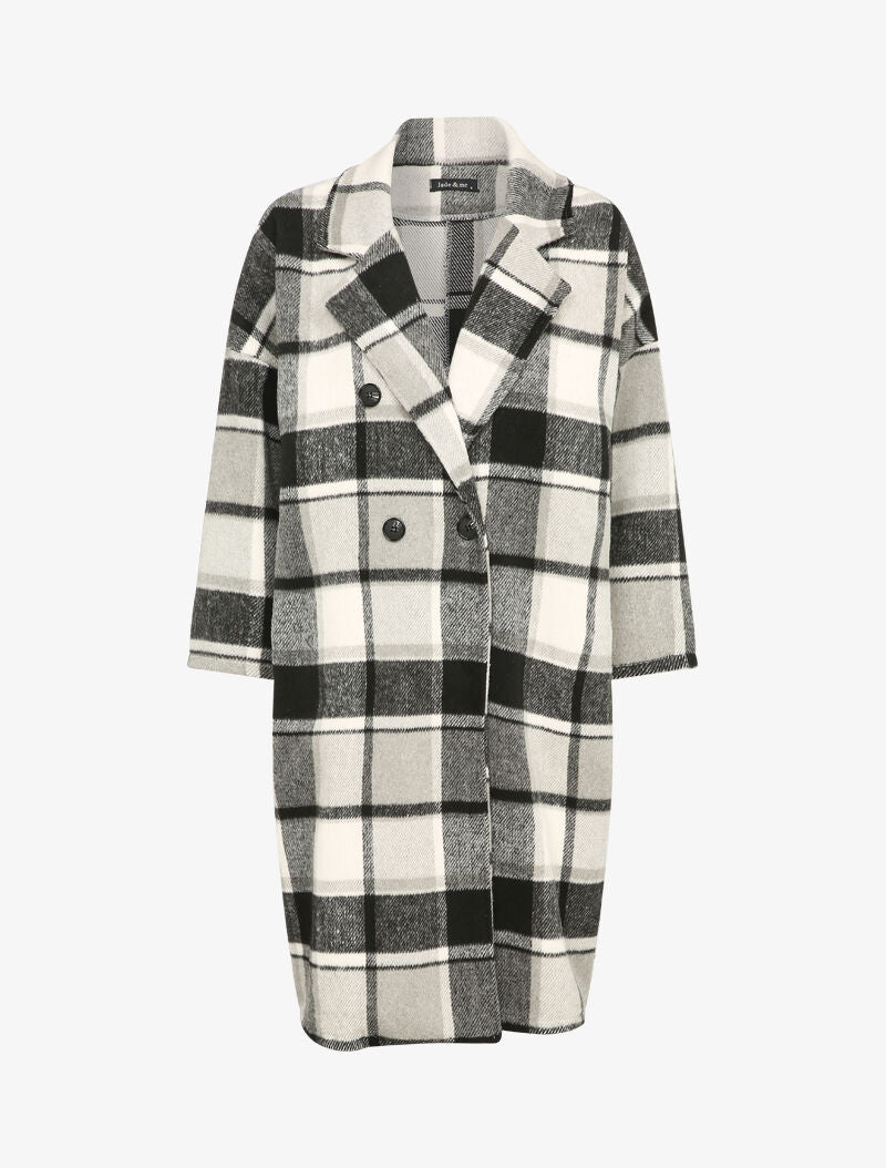 Manteau mi-long à imprimé tartan - Blanc/noir - 4
