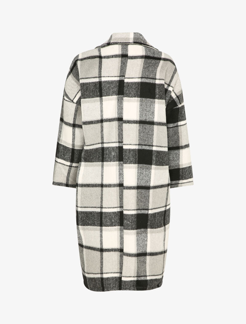 Manteau mi-long à imprimé tartan - Blanc/noir - 2