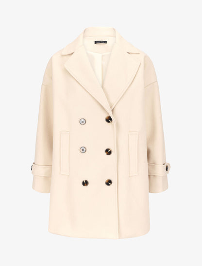 Manteau croisé à col à pied - Beige - 1