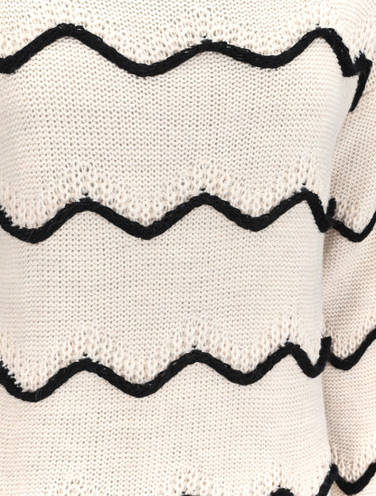 Pull à col bateau et rayures style vagues - Beige - 3