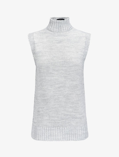 Pull sans manches à col montant - Gris clair - 1
