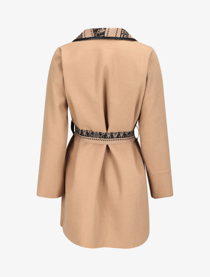 Manteau à col châle imprimé aztèques - Camel - 2