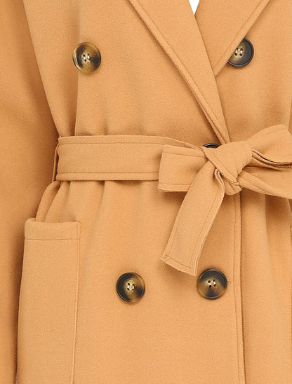 Manteau long croisé à poches plaquées - Beige foncé - 3