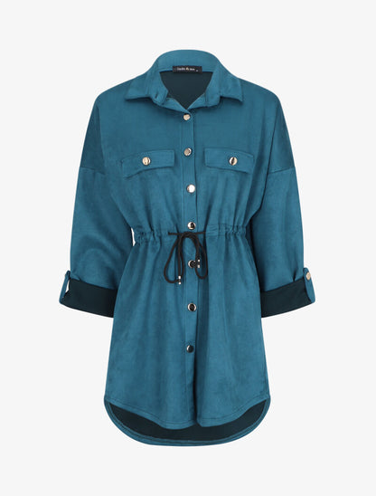 Veste en suédine à manches rabattables - Bleu canard - 1