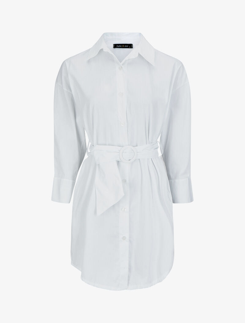 Robe chemise en popeline oversize - Blanc - 4