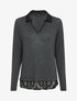 Pull fin à col et bord en dentelle - Anthracite - 1
